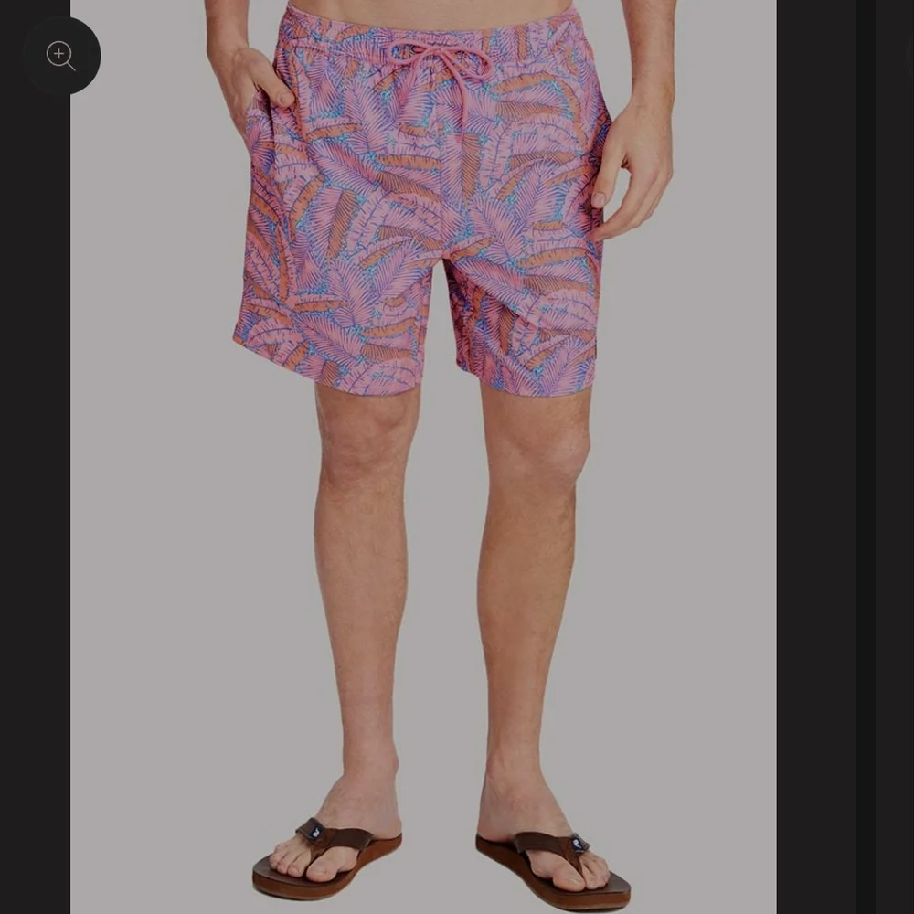 Vineyard Vines Printed Chappy Island Palms Swim Trunks Pink Orange Mens Size XL